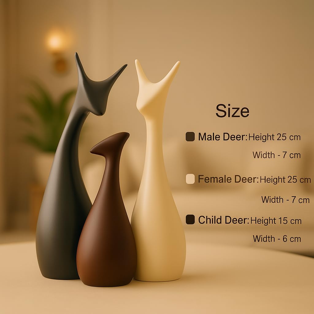 Home Decor Lucky Deer Family Matte Finish Ceramic Figures