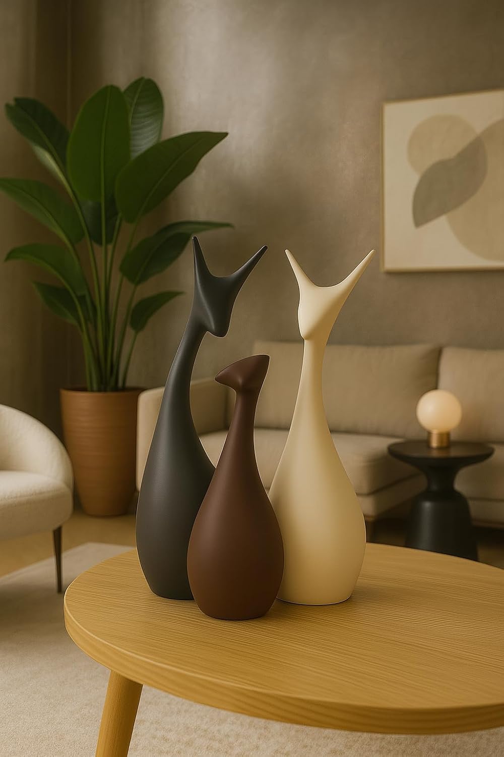 Home Decor Lucky Deer Family Matte Finish Ceramic Figures